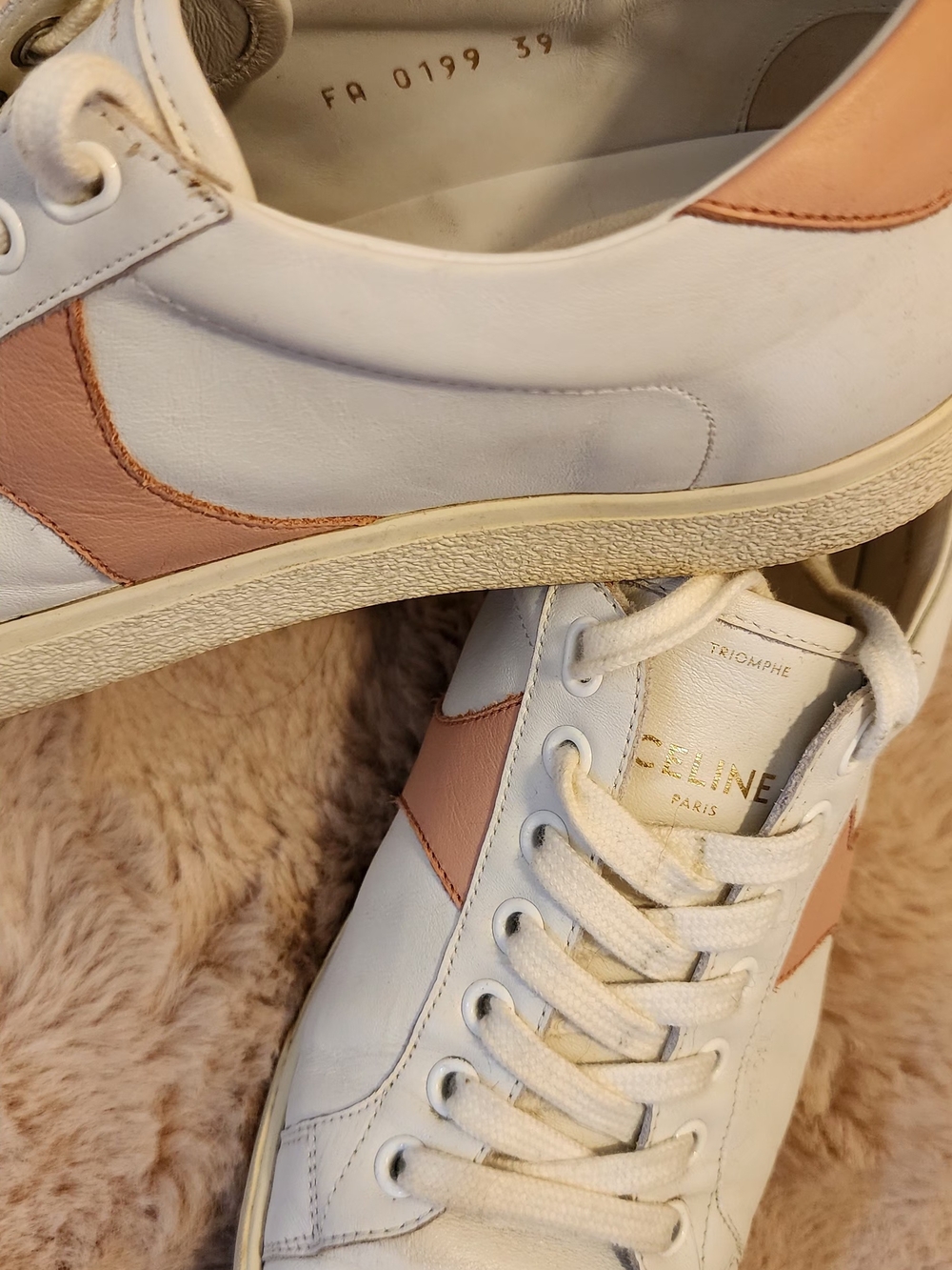 Celine White Leather Sneakers with Blush Panels